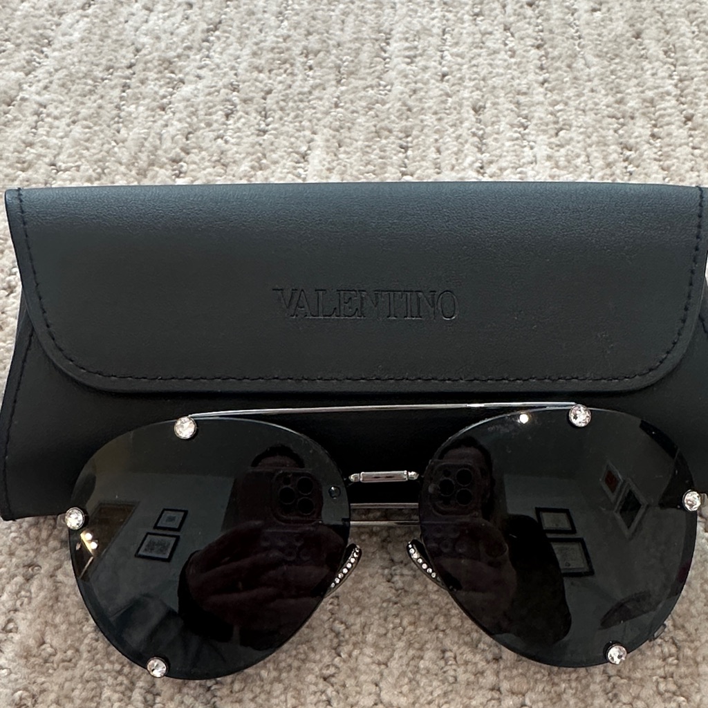Valentino Black Aviator Sunglasses With Crystal Studs